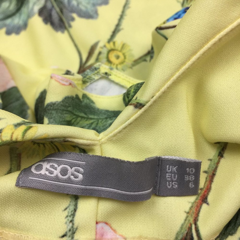 Asos Maxi Dress Size 6 Womans Yellow Floral Print Ruffle Sleeve Back V-Neck - Picture 5 of 13